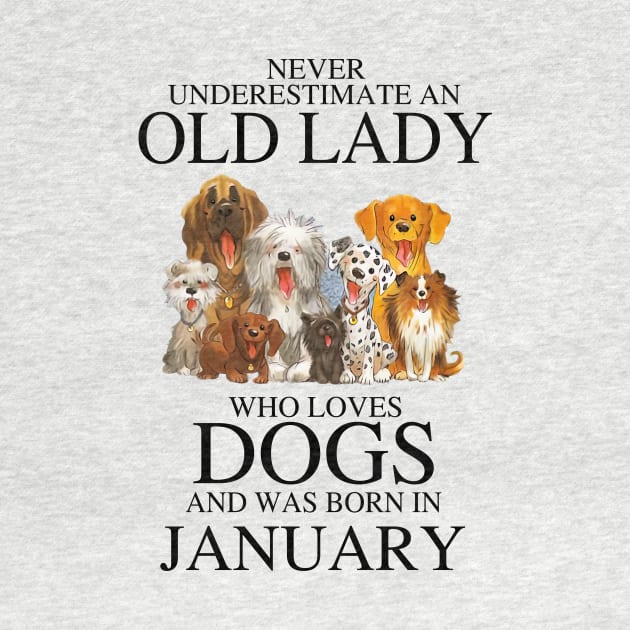 Never Underestimate An Old Lady Who Loves Dogs And Was Born In January by louismcfarland